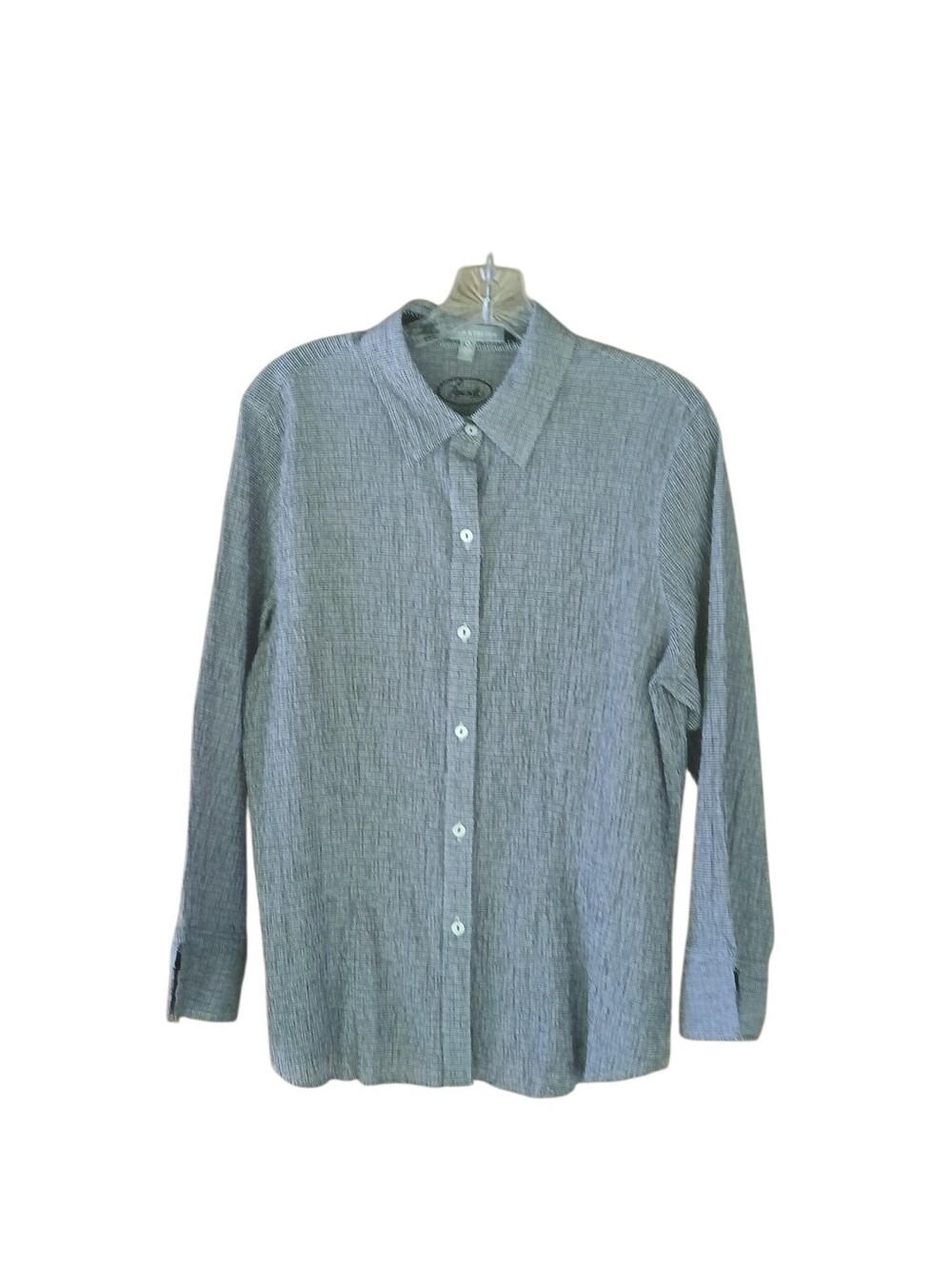 Foxcroft Black Gingham Long Sleeved Fitted Stretch Button Down Shirt Size 16